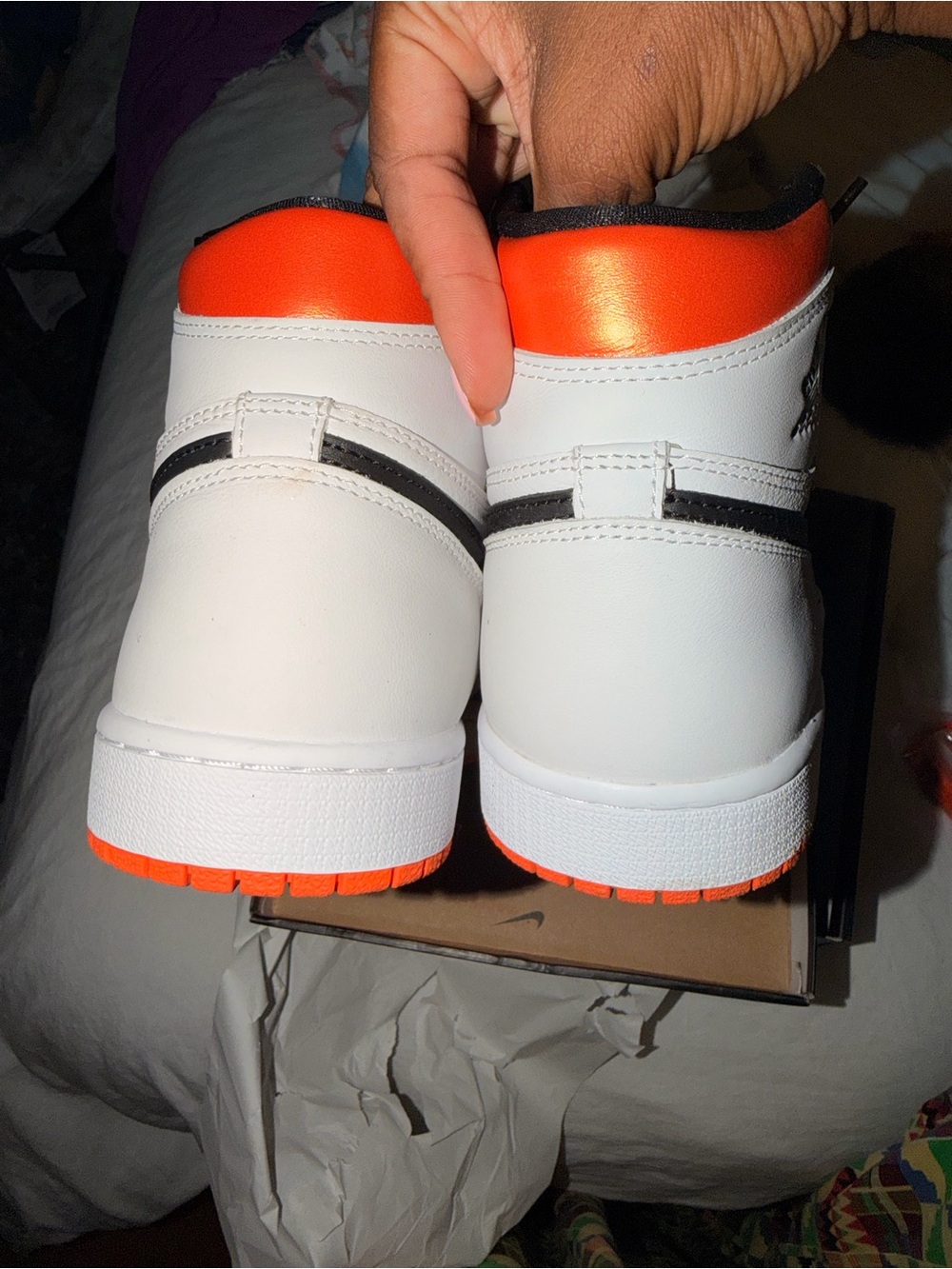 Jordan Men's High-Top Sneakers — Black/White with Orange Accent - Picture 4 of 7